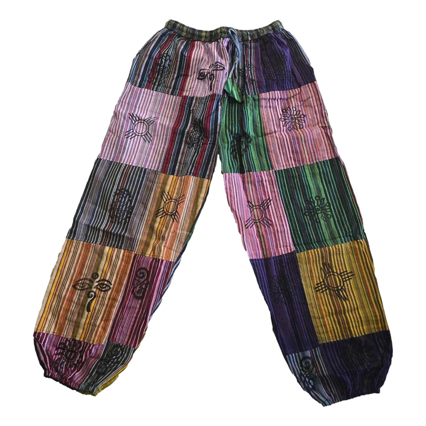 Stone Washed Block Print Harem Pants