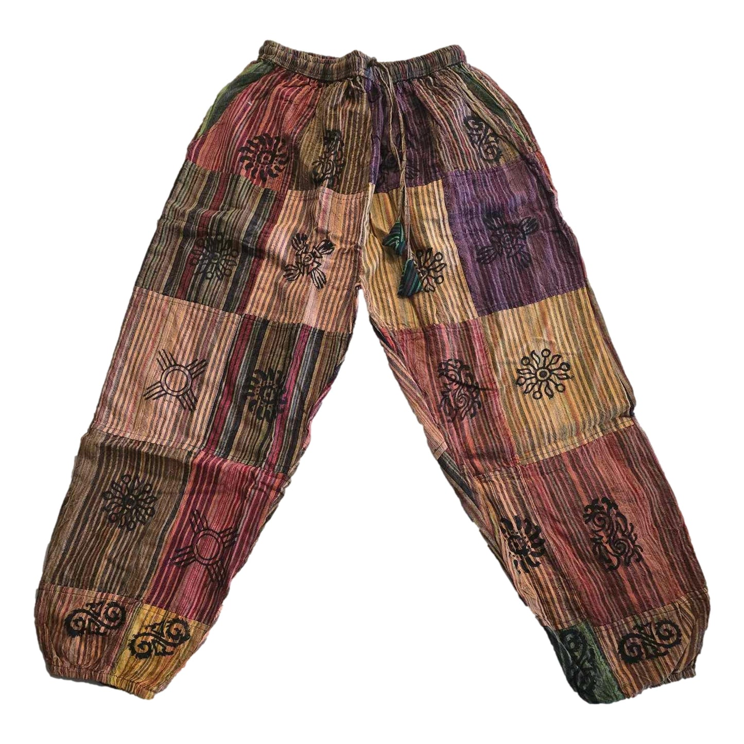 Stone Washed Block Print Harem Pants