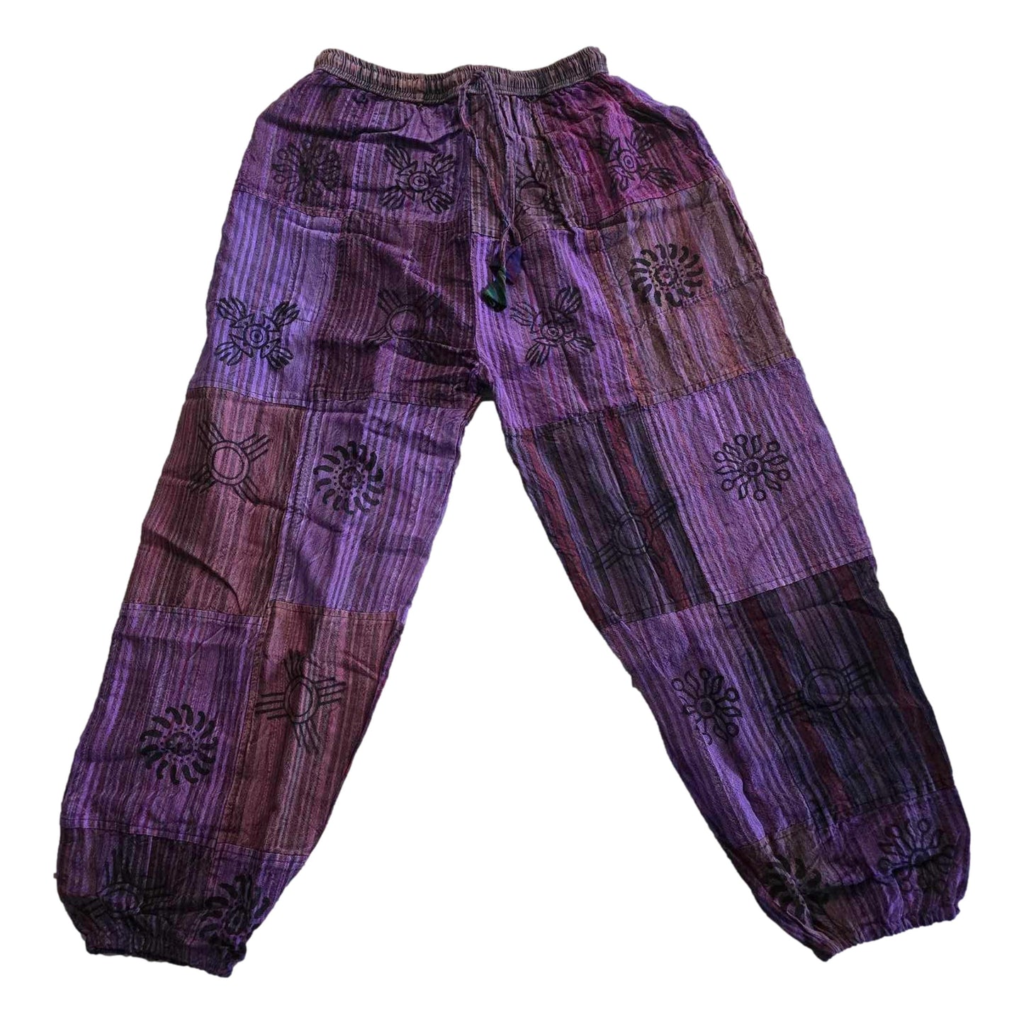 Stone Washed Block Print Harem Pants